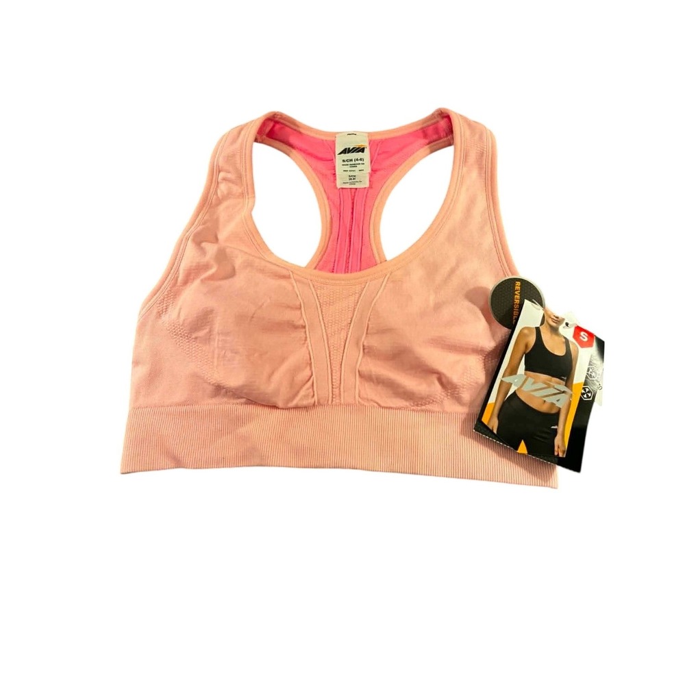 Avia Seamless Sports Bra Womens S Pink Reversible Racerback‎ Stretch Athleisure